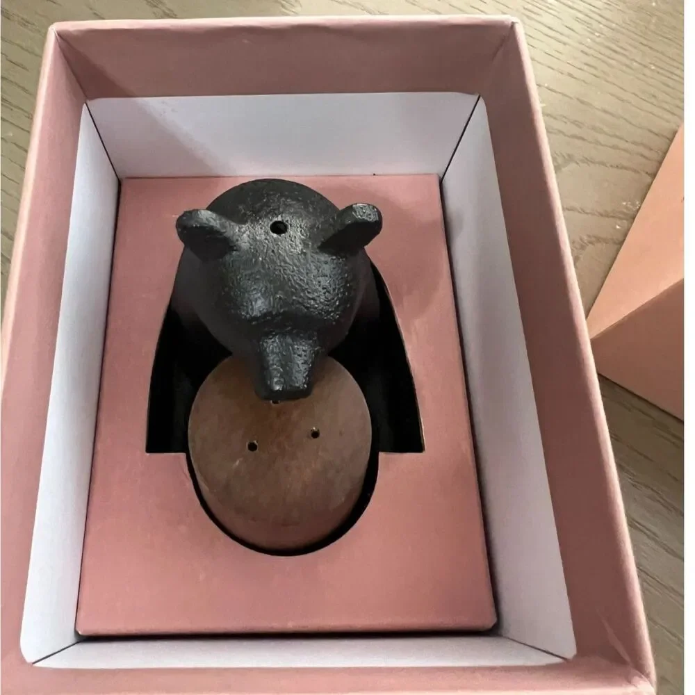 West Elm Bear Salt & Pepper Shakers Cast Iron & Wood New